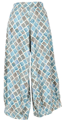 Ankle-length palazzo pants, wide boho summer pants, 7/8 culottes - blue