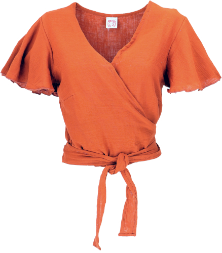 Boho wrap blouse, cotton wrap top - rust orange
