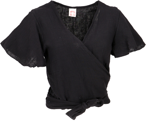 Boho wrap blouse, cotton wrap top - black
