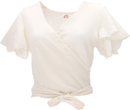 Boho wrap blouse, cotton wrap top - cream white