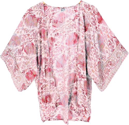 Kimono jacket, short boho kimono, beach kimono - pink/gold