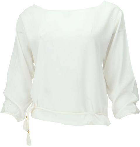 Long sleeve boho blouse top with drawstring - cream white