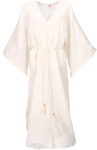 Boho summer dress, airy long-sleeved cotton dress, maxi dress, kaftan - cream white