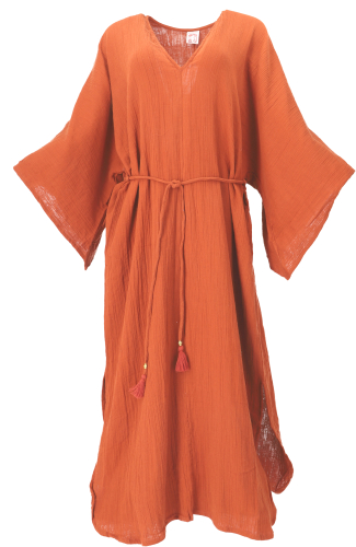 Boho summer dress, airy long-sleeved cotton dress, maxi dress, kaftan - rust orange