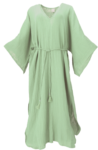 Boho summer dress, airy long-sleeved cotton dress, maxi dress, kaftan - sage