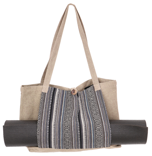 Ethno Yogamattentasche, Tasche f�r Yogamatte, Yogatasche, Strandtasche, Shopper - leinenfarben - 30x45x15 cm 
