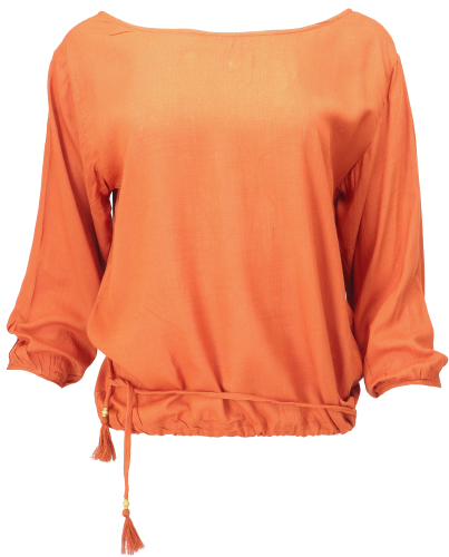 Long sleeve boho blouse top with drawstring - rust orange