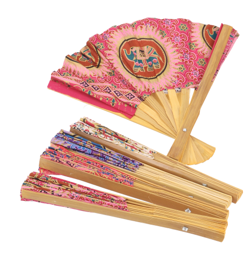 10 pieces covered bamboo fan, Asian fan, hand fan - elephant - 26x40 cm
