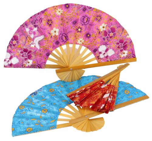 10 pieces strung bamboo fan, Asian fan, hand fan - flowers - 26x40 cm