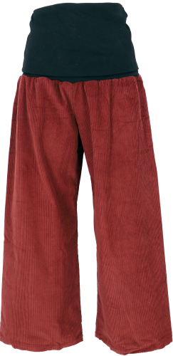 Wide corduroy Marlene pants, wellness pants, yoga pants, boho pants with wide waistband - rust red