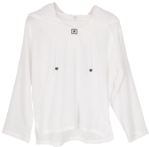 Yoga shirt, lightweight casual shirt with hood, slip-on shirt, hooded shirt - white