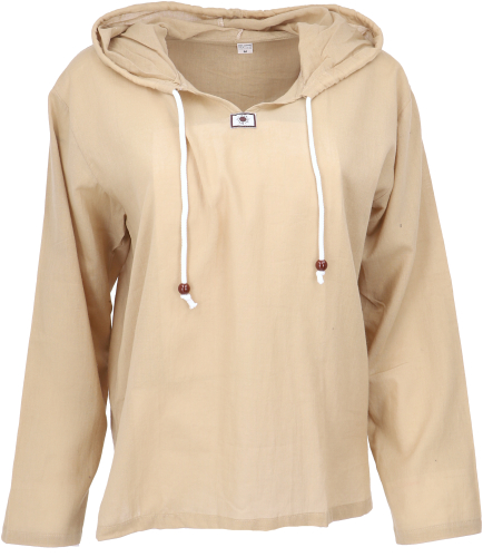 Yoga shirt, lightweight casual shirt with hood, slip-on shirt, hooded shirt - sand