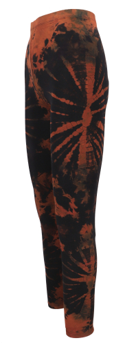 Unikat Batik Damen Leggings, Stretch Hose f�r Frauen, Yogahose - schwarz/rostbraun