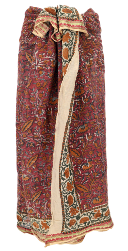 Leichter Pareo, Sarong, handbedrucktes Baumwolltuch, Lungi mit Webbord�re - kastanienbraun - 190x120 cm