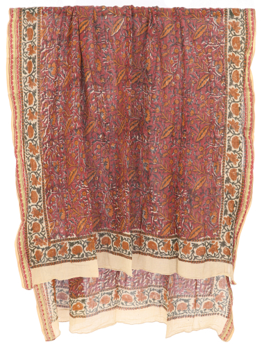 Leichter Pareo, Sarong, handbedrucktes Baumwolltuch, Lungi mit Webbord�re - kastanienbraun - 190x120 cm