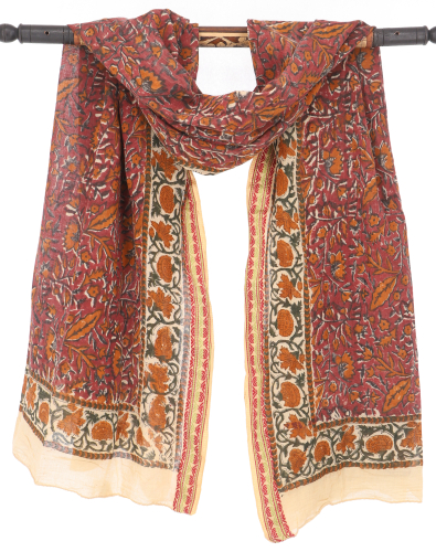 Leichter Pareo, Sarong, handbedrucktes Baumwolltuch, Lungi mit Webbord�re - kastanienbraun - 190x120 cm