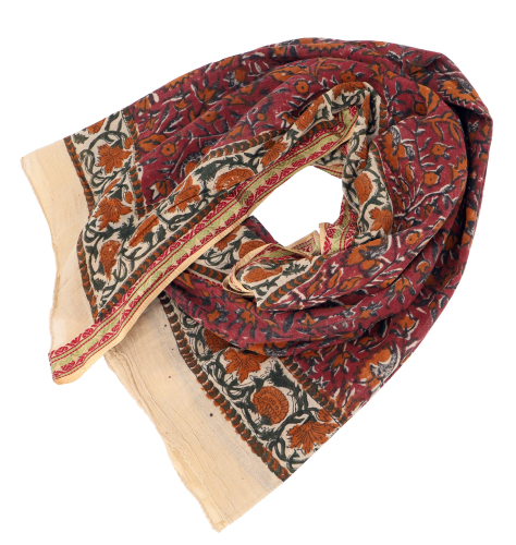 Leichter Pareo, Sarong, handbedrucktes Baumwolltuch, Lungi mit Webbord�re - kastanienbraun - 190x120 cm