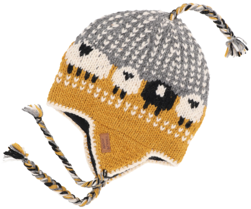 Wollm�tze mit Ohrenklappen, Norwegerm�tze, Winterm�tze Sheep - mustard
