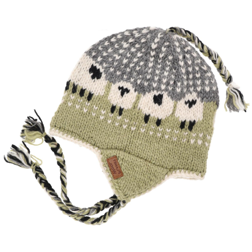 Wollm�tze mit Ohrenklappen, Norwegerm�tze, Winterm�tze Sheep - hellgr�n