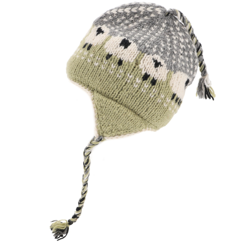 Wollm�tze mit Ohrenklappen, Norwegerm�tze, Winterm�tze Sheep - hellgr�n
