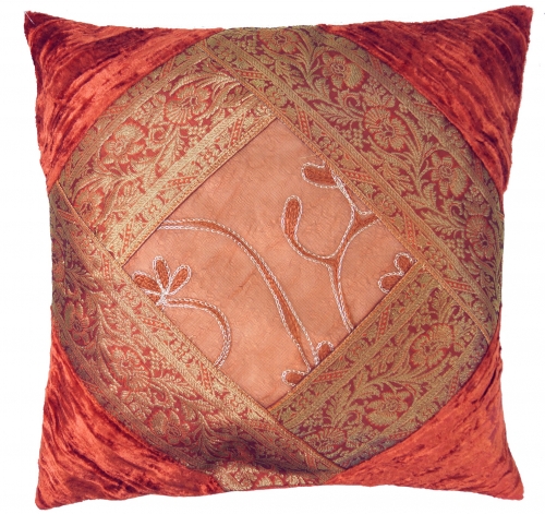 Oriental velvet brocade cushion cover, pillowcase, decorative pillow 40*40 cm - rust orange