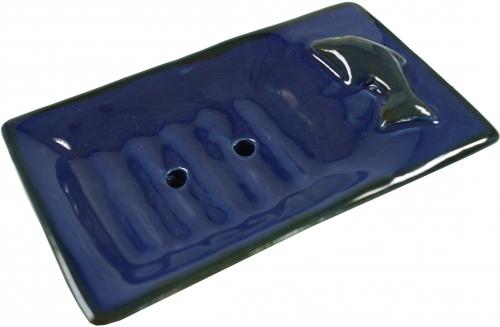 Exotic ceramic soap dish - dolphin/blue - 3x13x8 cm 