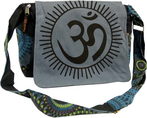 Schultertasche, Hippie Tasche, Goa Tasche Om - grau - 23x28x12 cm 