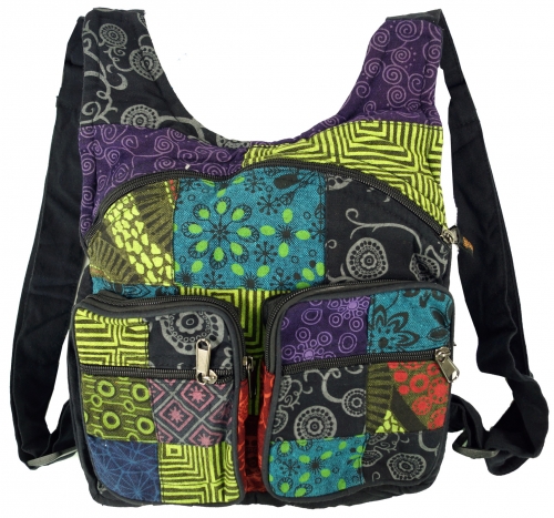Patchwork backpack, leisure backpack, hippie backpack - black - 30x28x6 cm 