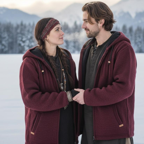 Unisex Strickjacke, Wolljacke, Nepaljacke burgundy - Modell 27