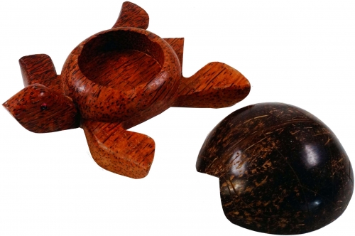 Large wooden ashtray with turtle-shaped lid - 7x17x12 cm 