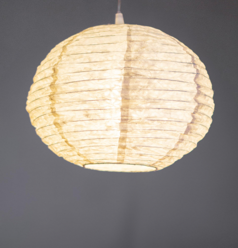 Round Lokta paper lampshade, boho hanging lamp Coronada -  30 cm natural/white