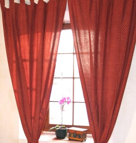 Boho Vorhnge, Gardine (1 Paar ) mit Schlaufen, handbedruckter ethno Style Vorhang - rot gemustert - 250x100x0,2 cm 