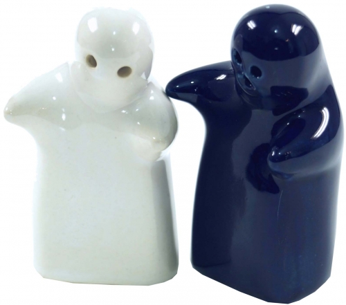 Ceramic pepper and salt shaker `Lovers`- blue/white - 9x7x5 cm 