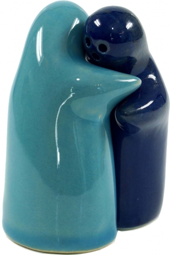 Ceramic pepper and salt shaker `Lovers`- blue/turquoise - 9x7x5 cm 