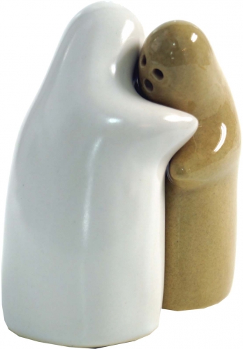 Ceramic pepper and salt shaker `Lovers`- mustard/white - 9x7x5 cm 