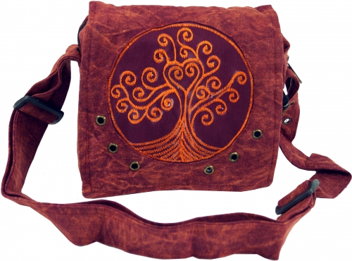 Ethno shoulder bag, Nepalese stonewash `Tree of life` - rust red - 20x20x15 cm 