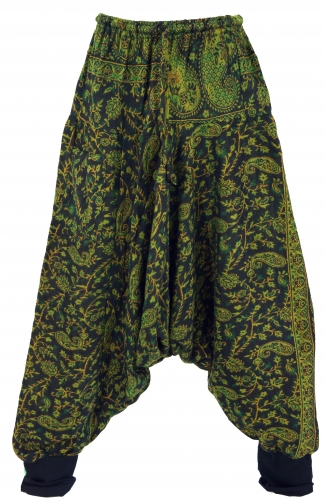 Fluffy harem pants, boho harem pants, bloomers, aladdin pants - green/paisley