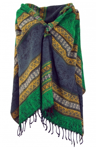 Soft pashmina scarf/stole, shawl, plaid - Inca pattern green - 200x90 cm