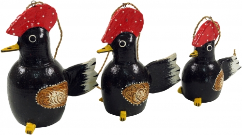 Set of 3 pendants, small wooden figure, animal figure rooster - black