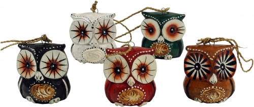 Set of 5 pendants, small wooden figure, animal figure owl - 6x5x5 cm 