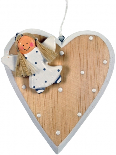 Christmas tree decoration heart with guardian angel in 3 colors - 10x9x2 cm 