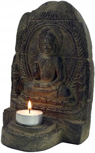 Minitempel, Buddhafigur, Teelichthalter aus Stein - 20x14x9 cm 