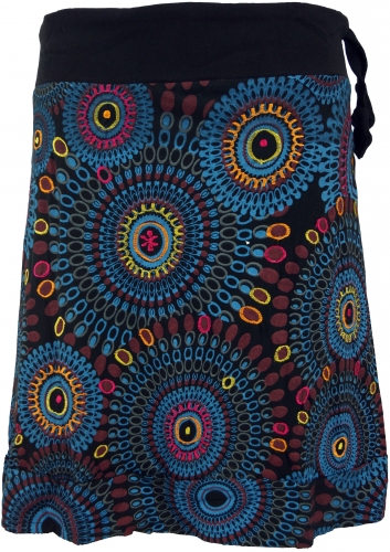 Embroidered mini skirt, boho chic skirt, retro mandala - black/colorful