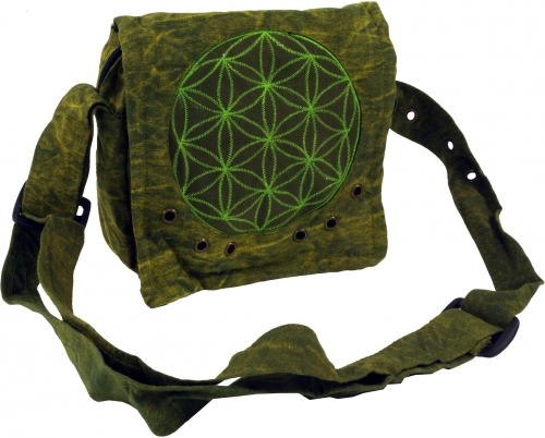 Ethno shoulder bag, Nepalese stonewash `Mandala` - green - 20x20x7 cm 