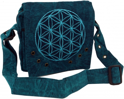 Ethno shoulder bag, Nepalese stonewash `Mandala` - turquoise - 20x20x7 cm 