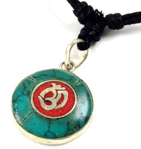 Tibetkette, Nepalschmuck, Amulett Trkis OM - Modell 5 2 cm