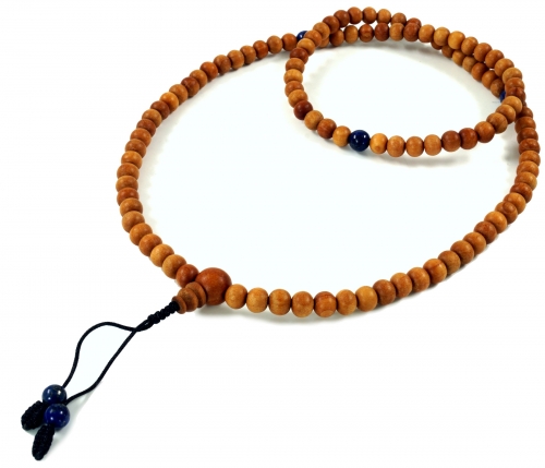 Tibetische Gebetskette, Holzperlen Mala 2 mit Lapislazulit Perlen - Modell 5 - 75 cm