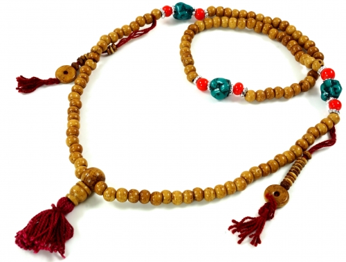 Tibetische Gebetskette, buddhistische Mala Halskette mit trkisen Perlen - Modell 2 - 65 cm