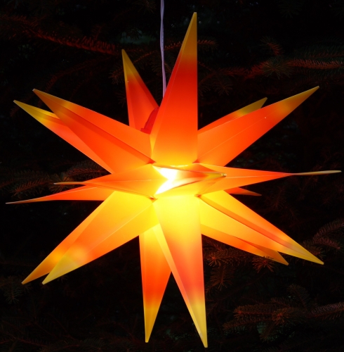 Wetterfester faltbarer 3D Auenstern  55 cm inkl. Leuchtmittel, 7 m Kabel, Popup Stern aus stabiler Plastik fr Garten & Balkon - Faltstern rot/gelb