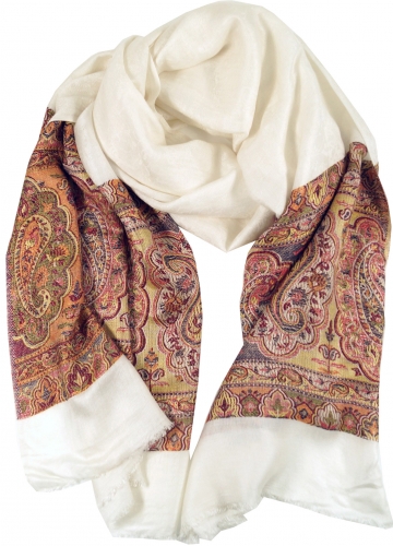 Silky shiny Indian pashmina scarf/stole, shawl - cream white - 200x70 cm